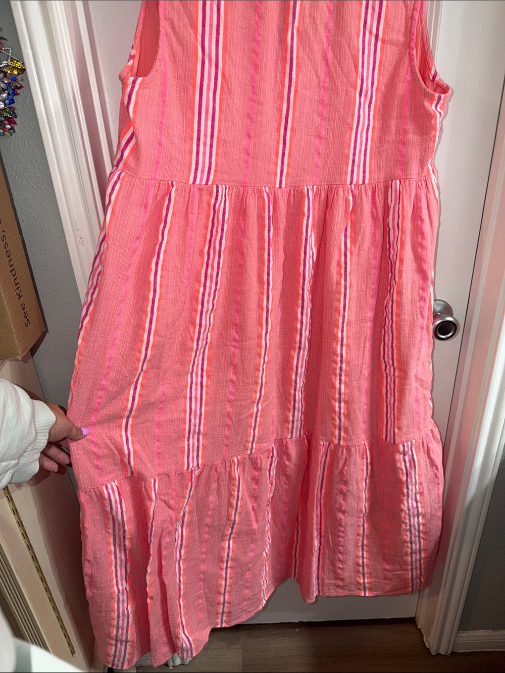 NWOT Vineyard Vines Striped Neon Pop Tiered Breezy Maxi Dress Size Large - Picture 7 of 10
